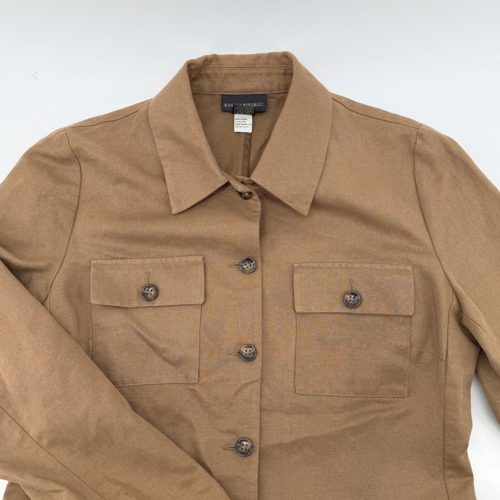 Banana Republic M Brown Cotton Linen Blend Button Up Utility Safari Jacket